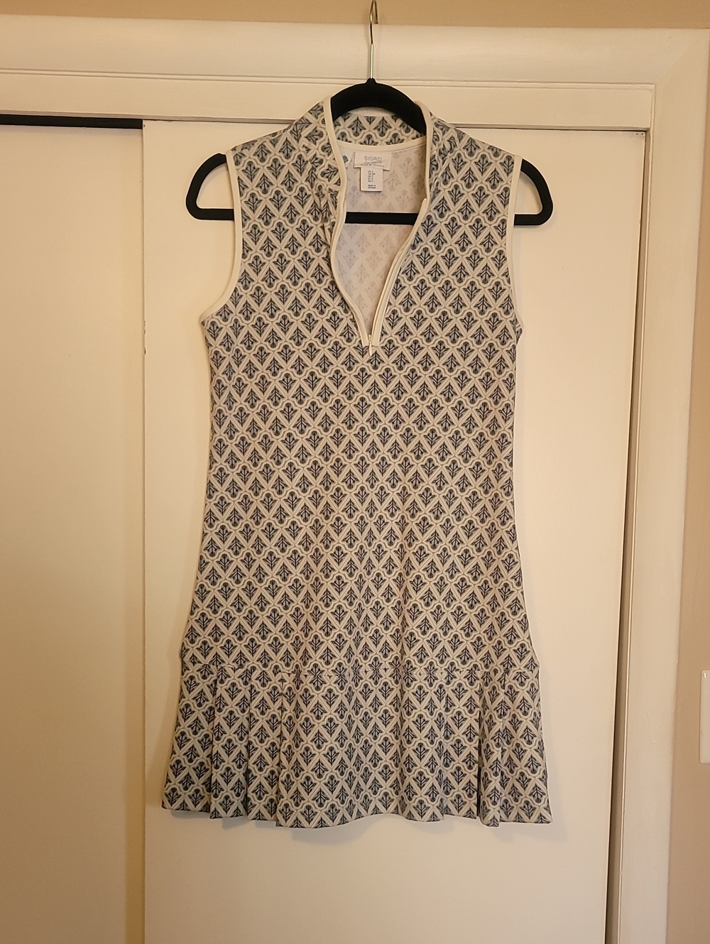Sigrid Olsen White & Sage Sleeveless Printed Golf/tennis Dress